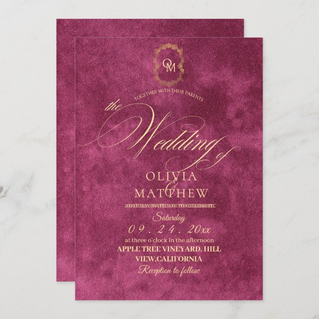 Convite Chic Magenta Wedding (Frente/Verso)