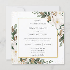 Convite Chic Magnolia Floral Greenery Square