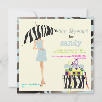 Convite Chic mama, bebê de chuveiro zebra azul prateado