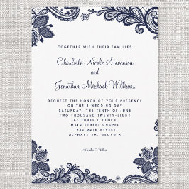 Convite Chic Marinho Azul Branco Delicado Elegante