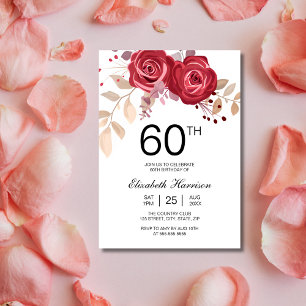 Convite Chic Maroon Rosa Floral Botânica Aniversário