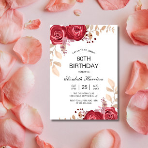 Convite Chic Maroon Rosa Floral Greenery Aniversário