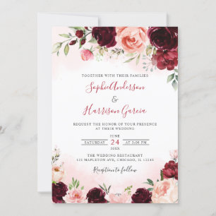Convite Chic Marsala Blush Burgundy Casamento Floral