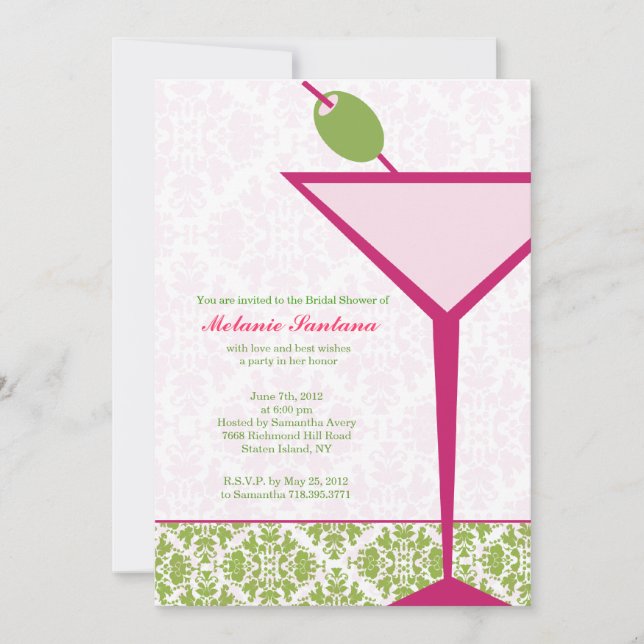 Convite Chic Martini Bridal/Bachelorette/Convite de Aniver (Frente)