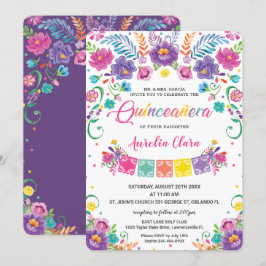 Convite Chic mexicana Floral Flowers Quinceañera 15 Anos