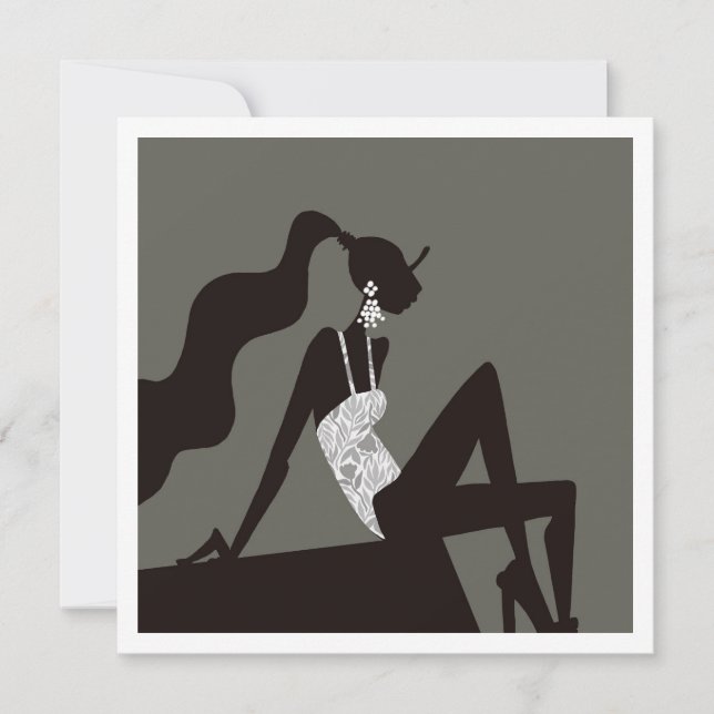 Convite Chic mignight Summer PoolParty FashionIllustração (Frente)