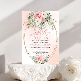 Convite Chic Minimal Blush Gold Sweet 16 Birthday Invite