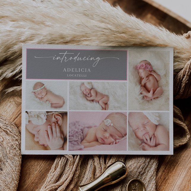 Convite Chic Minimal Photo Collage Baby Announcement Card (Criador carregado)