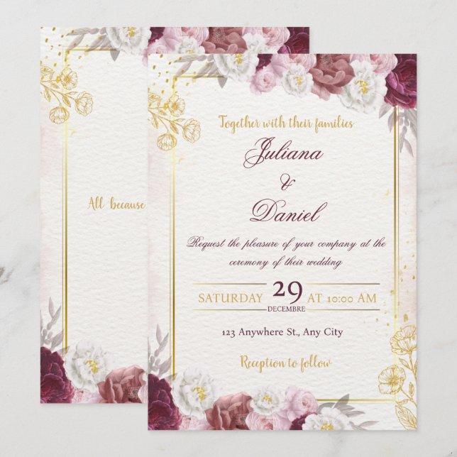 Convite Chic Minimal Wedding Invitation (Frente/Verso)