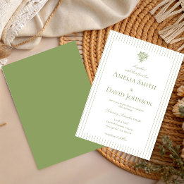 Convite Chic Minimalist Stripe Green Wedding Invitation 