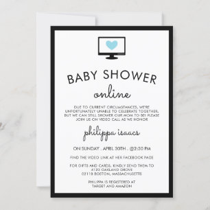 Convite Chic Minimalista Chuveiro de Bebê Virtual Azul