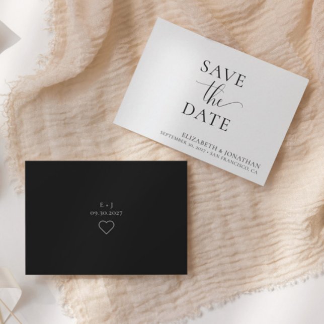 Convite Chic Modern Black White Weding Save The Date Card (Criador carregado)