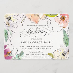 Convite Chic Modern Elegant Watercolor Floral Christening