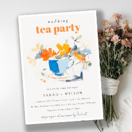 Convite Chic Modern Floral Tea Cup Weding Tea Party