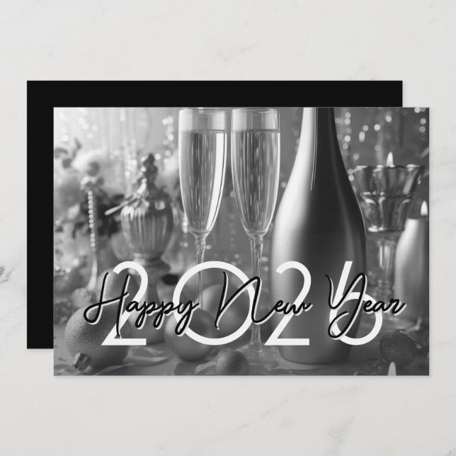 Convite Chic Modern New Year's Eve Party (Frente/Verso)