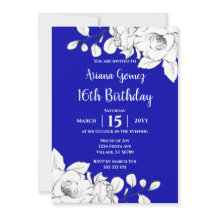 Chic Modern Royal Blue Floral 16º Aniversário
