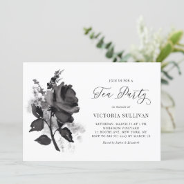 Convite Chic Modern Watercolor Black Rosa Tea Party