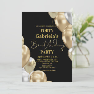 Convite Chic Moderno Aniversário de 40 anos Preto Dourado