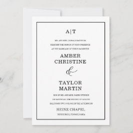 Convite Chic moderno minimalista, preto e branco, elegante