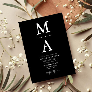 Convite Chic Moderno Monograma Inicial Casamento Preto Bra