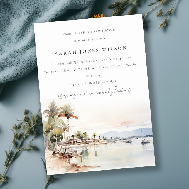 Convite Chic Montego Bay Jamaica Landscape Chá de fraldas (Criador carregado)