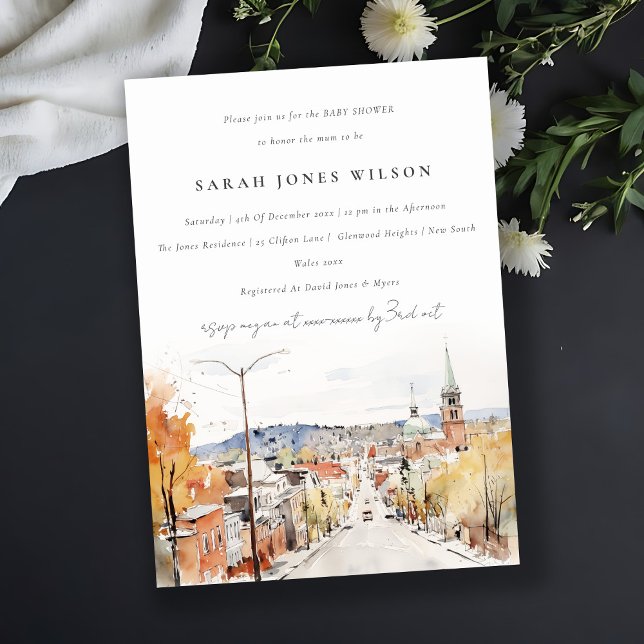 Convite Chic Montpelier City Scape Vermont Chá de fraldas (Criador carregado)