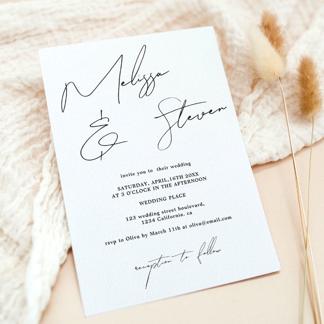 Convite Chic names guião caligrafia casamento negro (Chic names script calligraphy black wedding invitation)