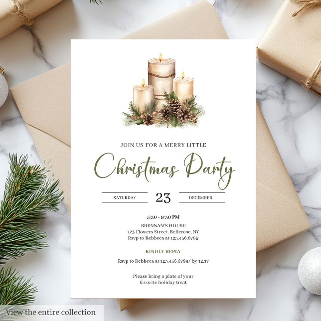 Convite Chic Natural Palette Beige Minimal Christmas Party (Natural Palette Beige Minimal Christmas Party Invite)