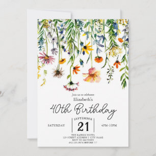 Convite Chic Nature Wildflower aniversário de 40 anos
