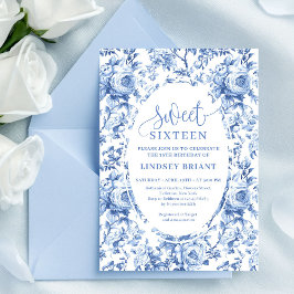 Convite Chic Navy Roses Digital Download Sweet 16 Invite