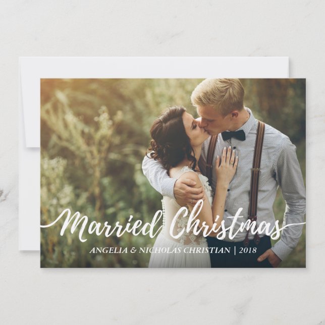 Convite Chic Newlyweds Casou com Tipografia de Natal (Frente)