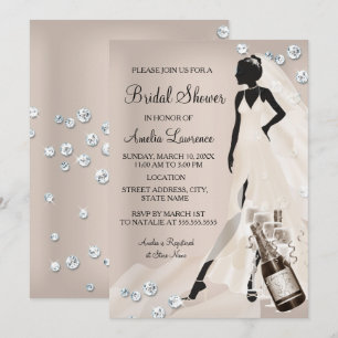Convite Chic Noiva bege Brilho Diamante Chuveiro Nupcial