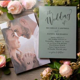 Convite Chic O Casamento da Caligrafia Noiva Verde Sage Ca