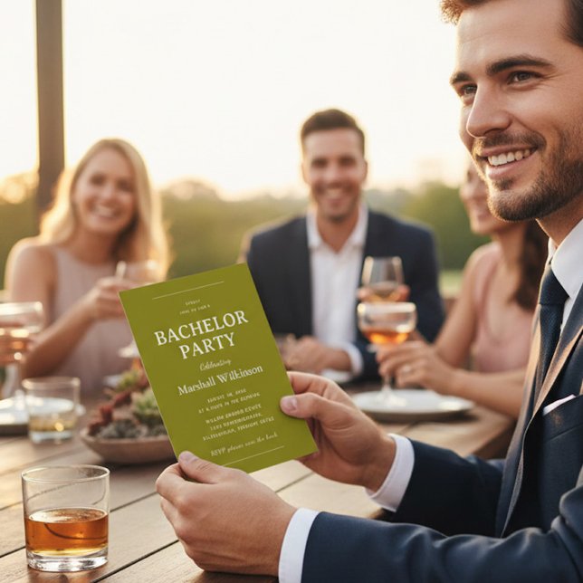 Convite Chic Olive Green Groom's Party Invite QR Code RSVP (Criador carregado)