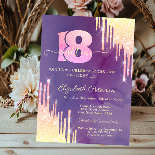 Convite Chic Ombre Brilho Gotas Violeta 18º Aniversário