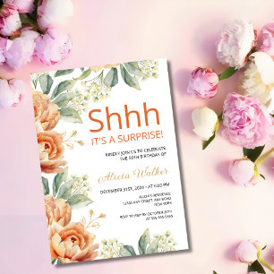 Convite Chic Orange Peony Dourada Leaf Surprise Birday