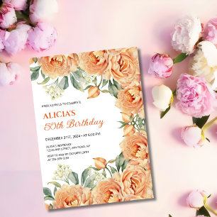 Convite Chic Orange Peony Rustic Floral Greenery Aniversár