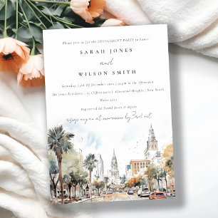 Convite Chic Orlando Florida Skyline Watercolor Noivado