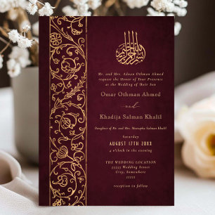 Convite Chic Ornate Floral Dourado & Burgundy Casamento Is