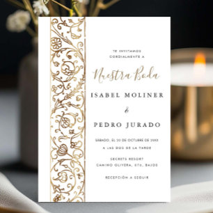 Convite Chic Ornate Floral Dourado Nossa Noiva Casamento