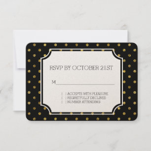Convite Chic Ouro Glam e Pontos Pretos RSVP
