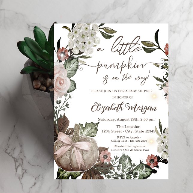 Convite Chic Outono Flores de Abóbora Folhas Chá de Bebê (Criador carregado)