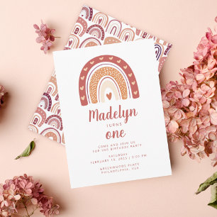 Convite Chic Pastel Boho Rainbow Padrão Primeiro Anivers