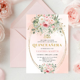 Convite Chic Pastel Pink Eucalyptus Quinceañera Invite