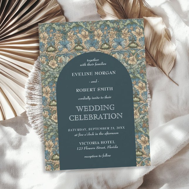 Convite Chic, pastel verde marfim floral Art Nouveau (Chic dark pastel green ivory floral Art Nouveau Invitation)