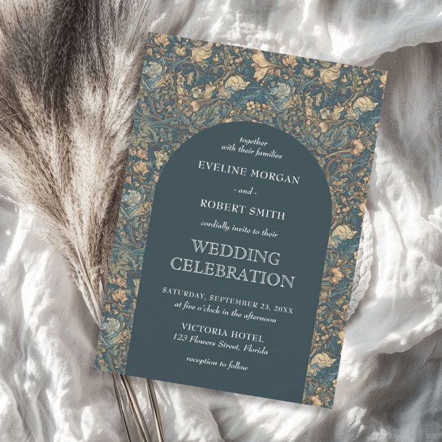 Convite Chic, pastel verde marfim floral Art Nouveau (Chic dark pastel green ivory floral Art Nouveau Invitation)