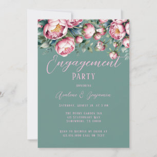 Convite Chic Peony Buquê Em Festa de noivado De Aquarela