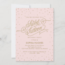 Convite Chic Pink e Douradas Estrelas Doce Festa Sessenta