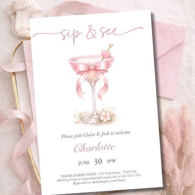 Convite Chic Pink Martini Tini Uma Menina Beba E Veja (Criador carregado)