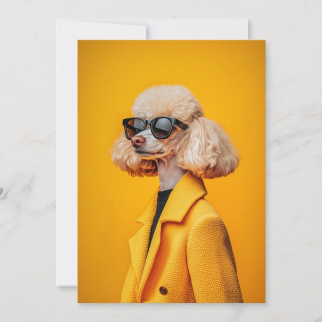 Convite Chic Poodle em óculos escuros e Casaco amarelo (Frente)